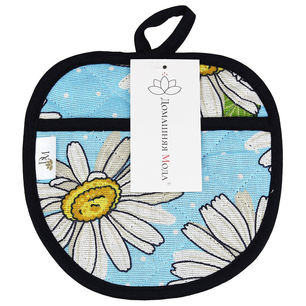 Прихватка с запахом 19х19см Душистая ромашка, вид 4, форма Яблоко, рогожка 171г/м2, хлопок 100%, наполнитель - ватин 280г/м2, на пластмассовом подвесе, Домашняя мода (Россия)  фото 4