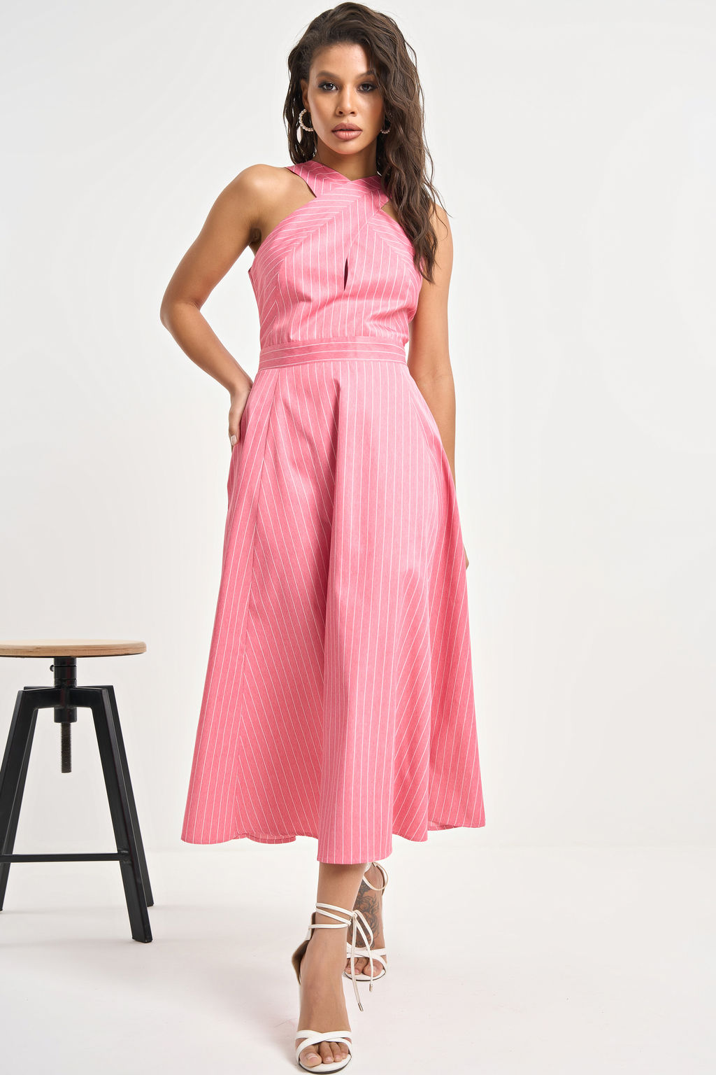 Сарафан хлопковый в полоску красный