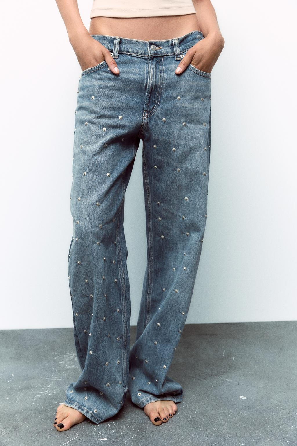 TRF RELAXED FIT MID-RISE JEANS WITH RIVETS - Zara фото 2