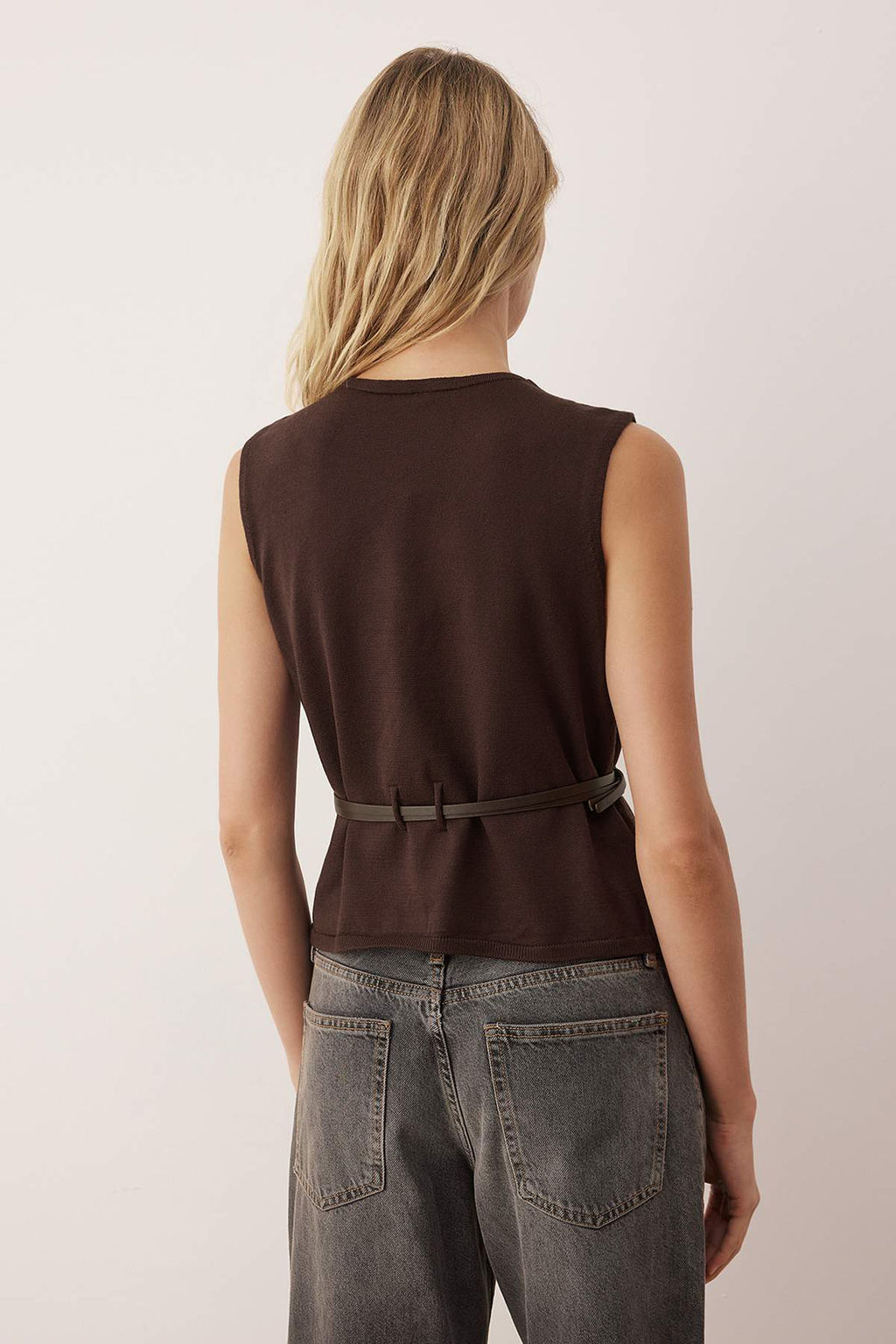 Limited Edition Kahverengi Premium Iplik/Ozel Iplik Triko Yelek TWOAW26YE00033