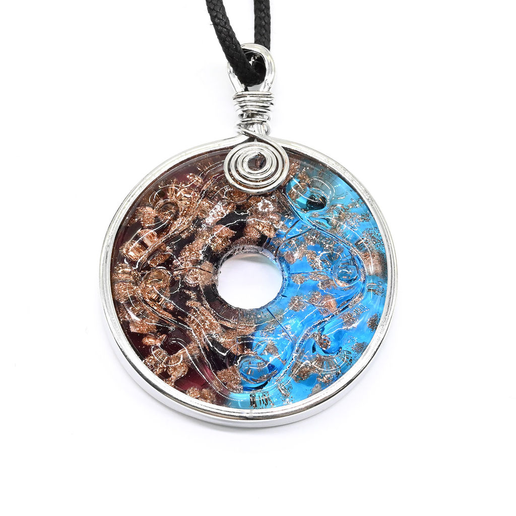 Кулон из муранского стекла Бублик 43мм в металле цв.голубой, сиреневый