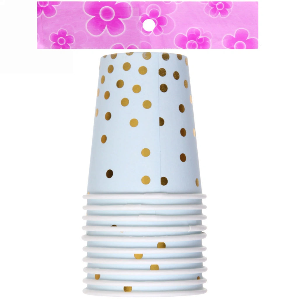 Цена за 6 шт. Стакан бумажный 0,2л в наборе 10 шт "Конфетти" голубой