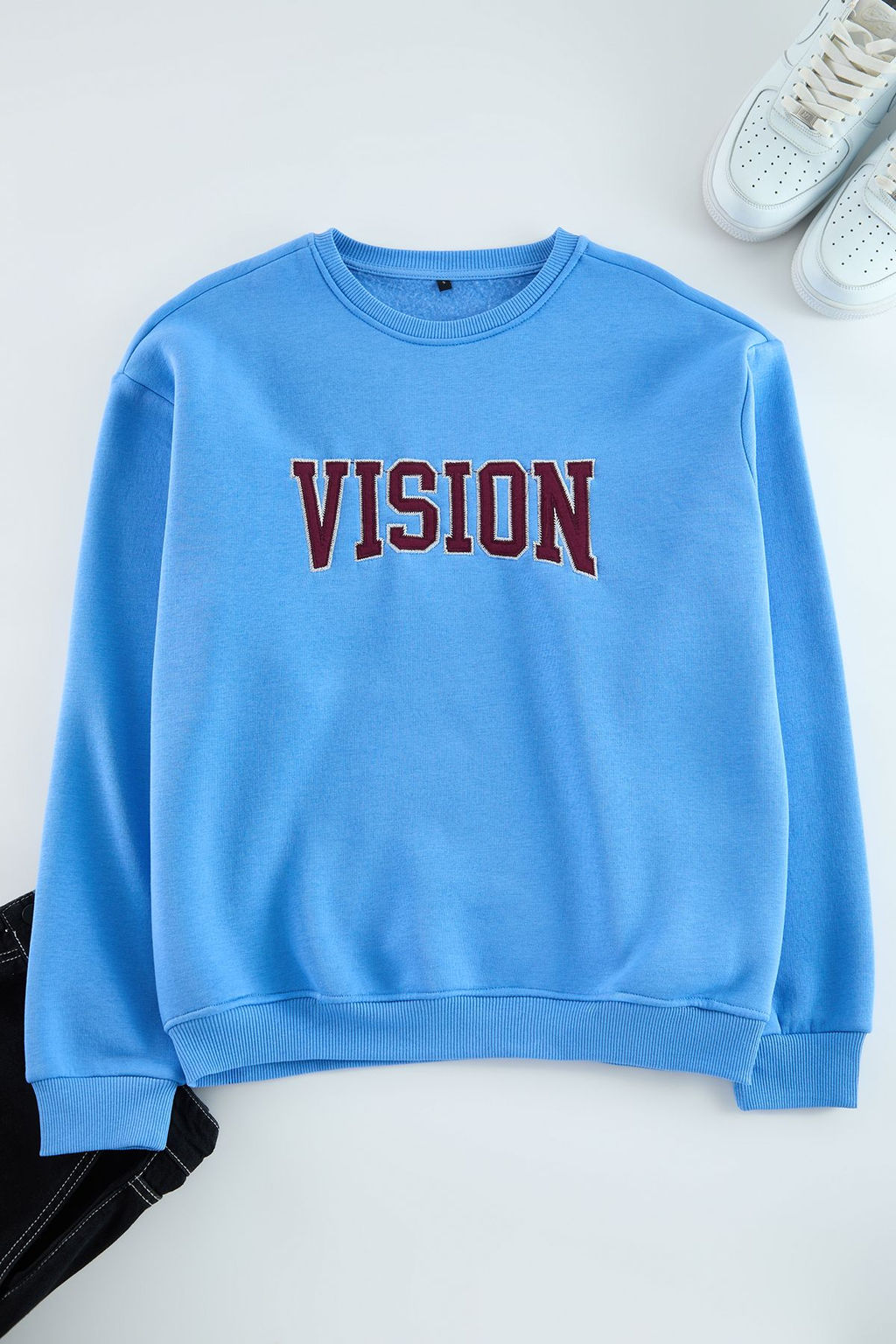 Mavi Unisex Oversize/Genis Kesim Nak?sl? Ici Polarl? Sweatshirt TMNAW25SW00015 - Trendyolmilla фото 6