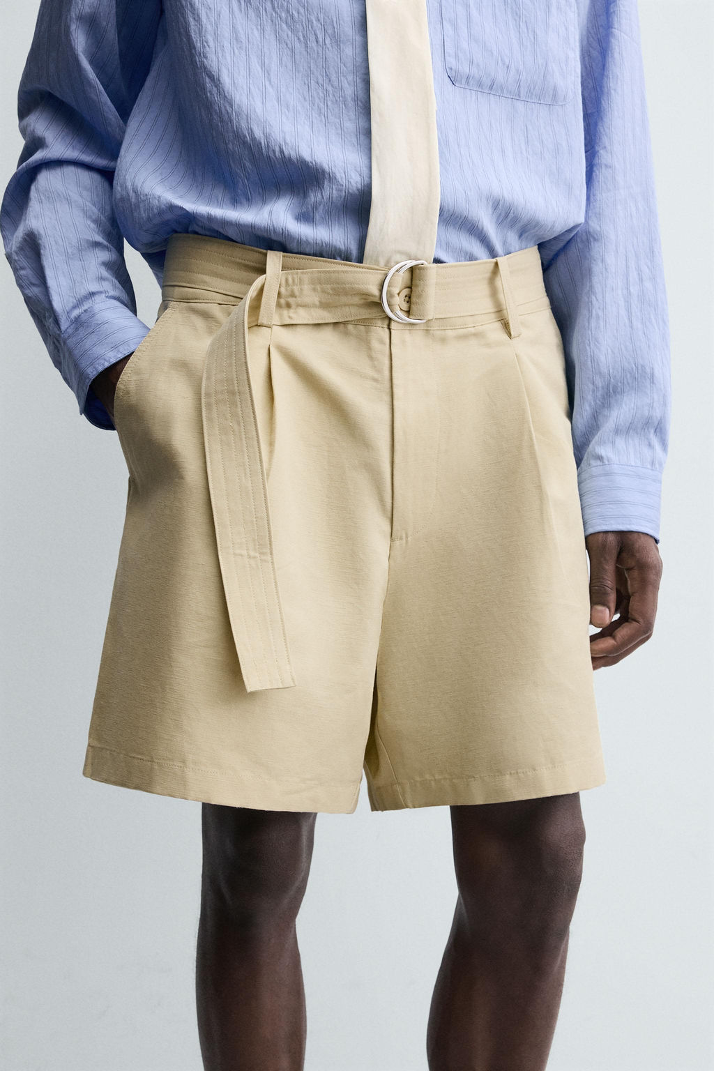 COTTON-LINEN BERMUDA SHORTS WITH BELT - Zara фото 14