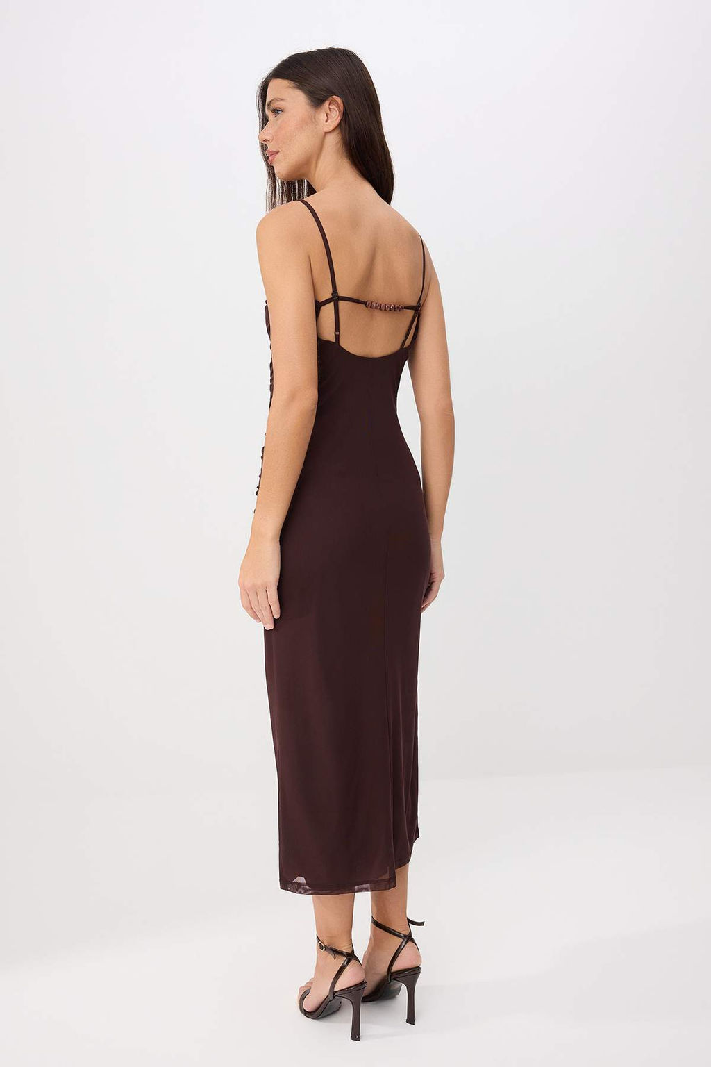 Kahverengi Bodycon Kare Yaka _nce Ask_l_ Kolsuz T_l _rme Elbise TWOSS26EL00486 - Trendyolmilla фото 4
