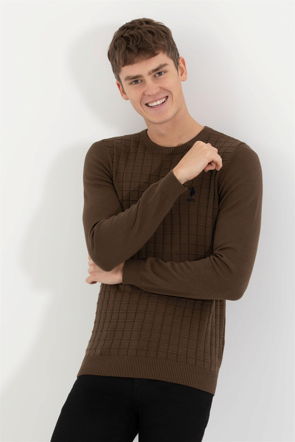 U. S. Polo Assn Мужской вязаный свитер кокосового цвета с круглым вырезом - U.s. polo assn фото 10