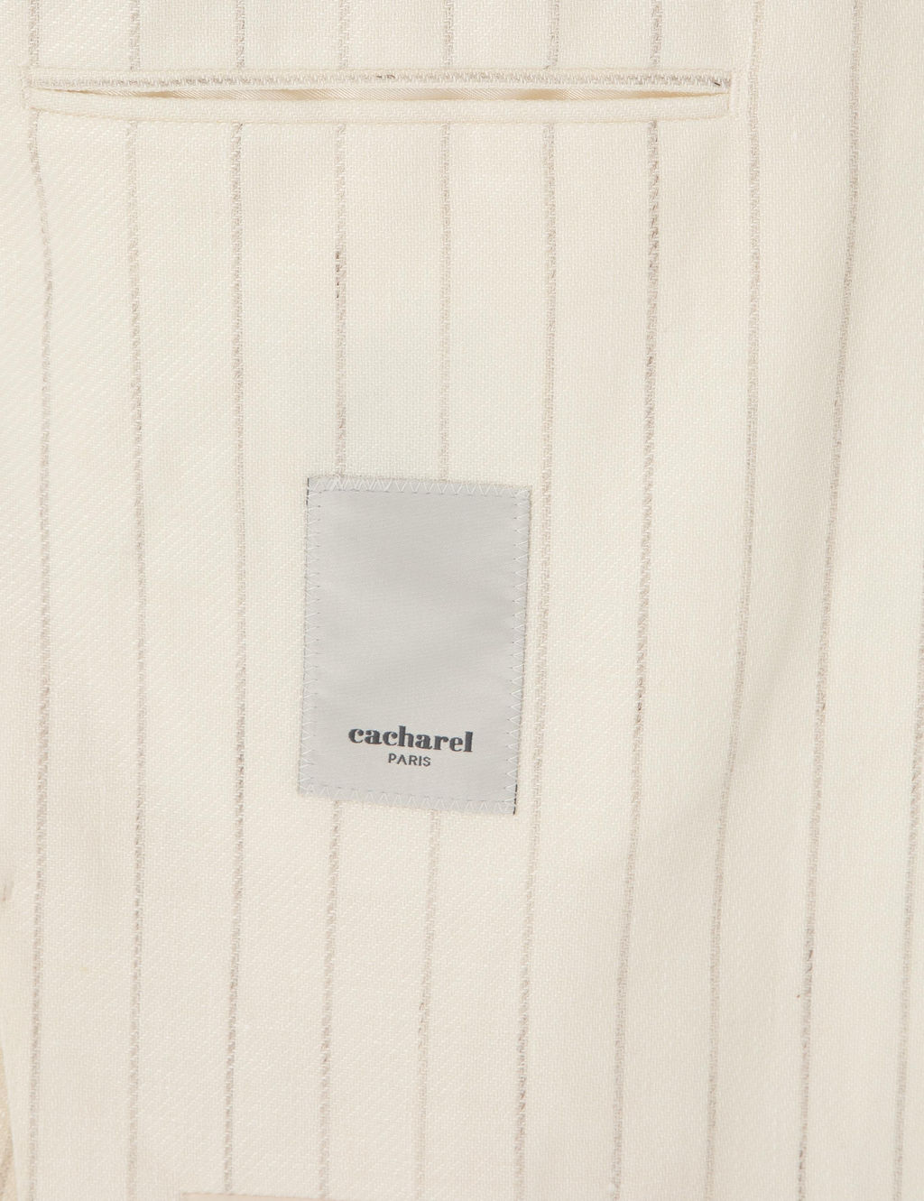 Ekru Slim Fit Y_n Keten Kar___ml_ _izgili K_rlang__ Yaka Ceket