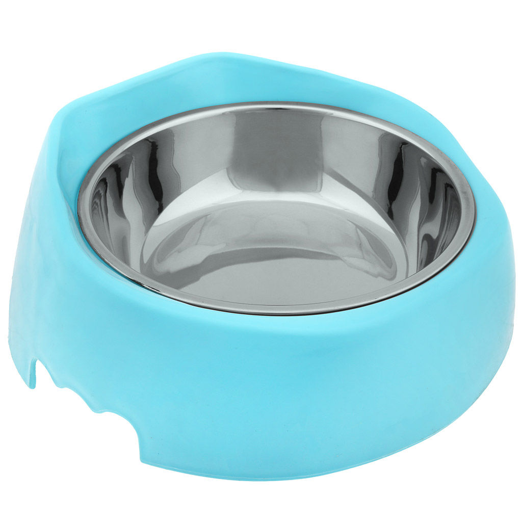 Пэт тойс (Pet toys) Миска для кормления животных из нержавеющей стали Сема 0,4л, д14см h3,9см, пластмассовая подставка 19,5х20см h5-8,4см, прорезиненные ножки, цвета в ассортименте: розовый, салатовый, бирюзовый (Китай)  фото 2