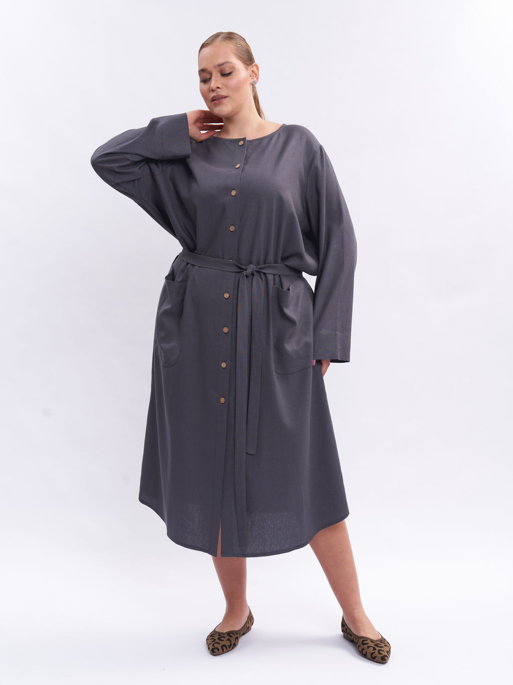 Платье-рубашка из льна TPP39352GRY23