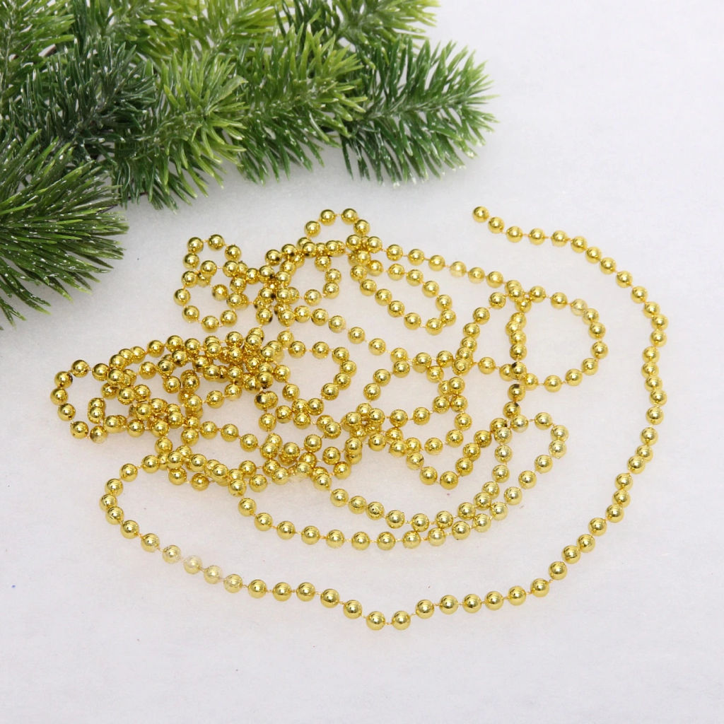 Цена за 4 шт. Бусы на елку 2,7м "Шарик" d-6мм, золото (pvc коробка)