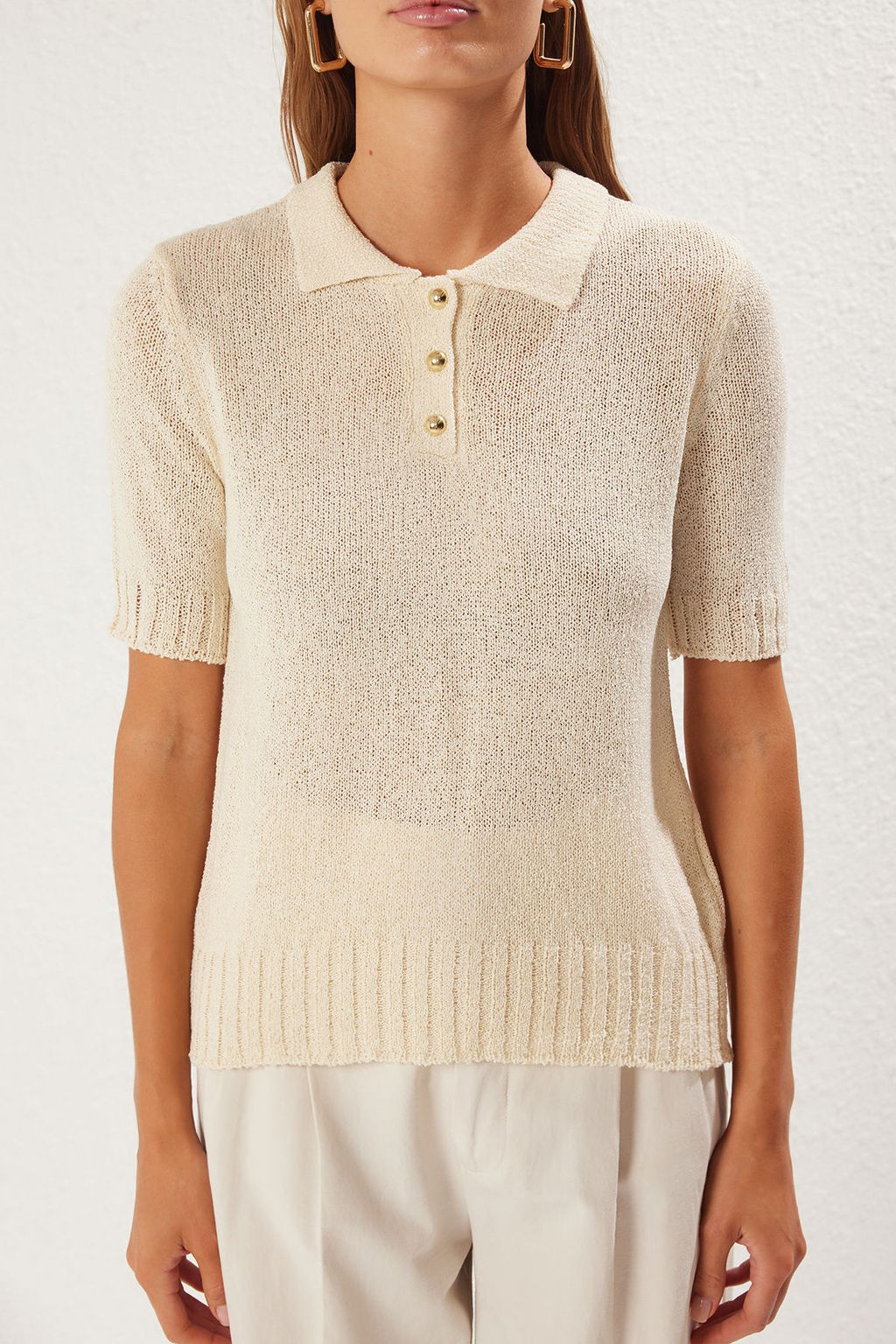 Tas Brumer Iplik Polo Yaka Ince Bluz TWOSS25BZ00341