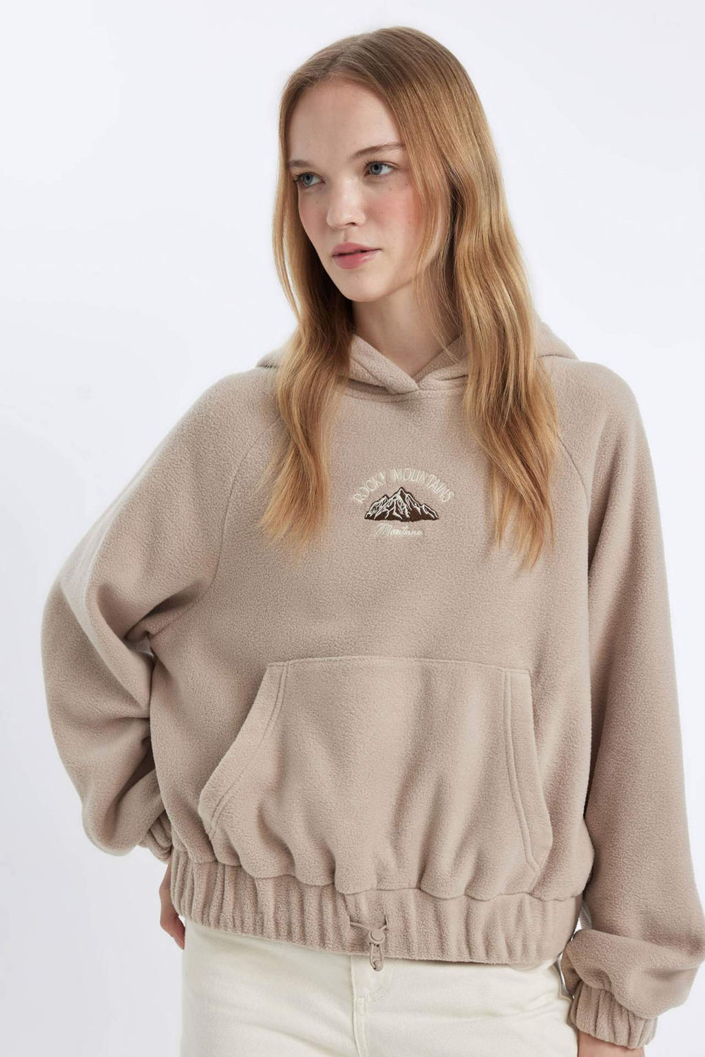 Coool Loose Fit Y?lbas? Temal? Kapusonlu Kanguru Cepli Polar Sweatshirt - Defacto фото 2