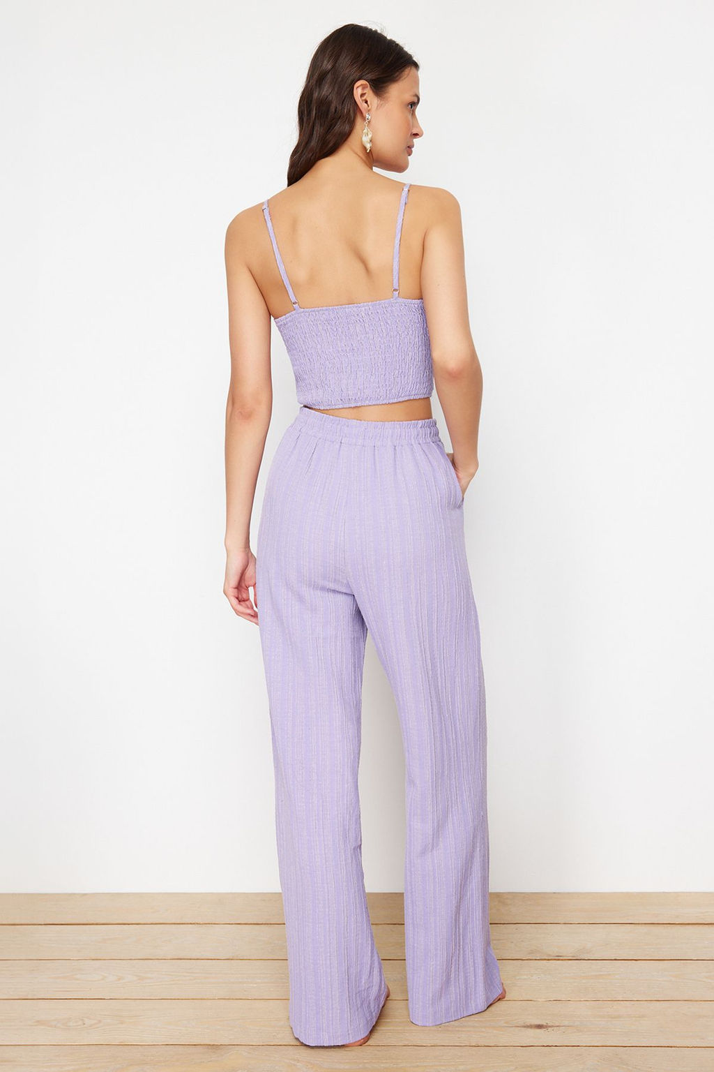 Plaj Giyim Lila Dokuma Dokulu Bluz Pantolon Tak?m TBESS24AU00076