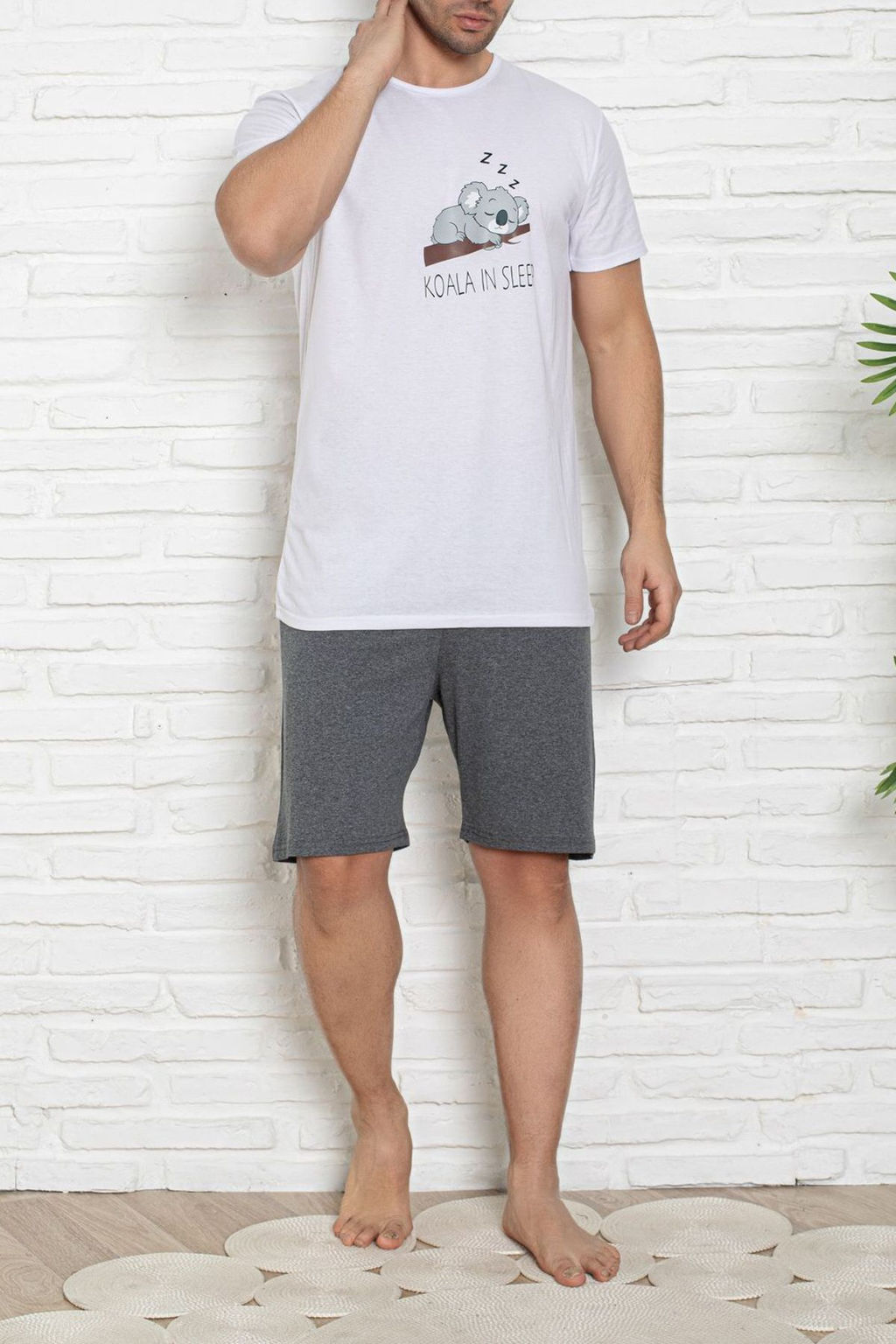 Bej - Indigo Regular Fit Koala Bask?l? Sortlu Orme Pijama Tak?m? TMNSS25PT00041