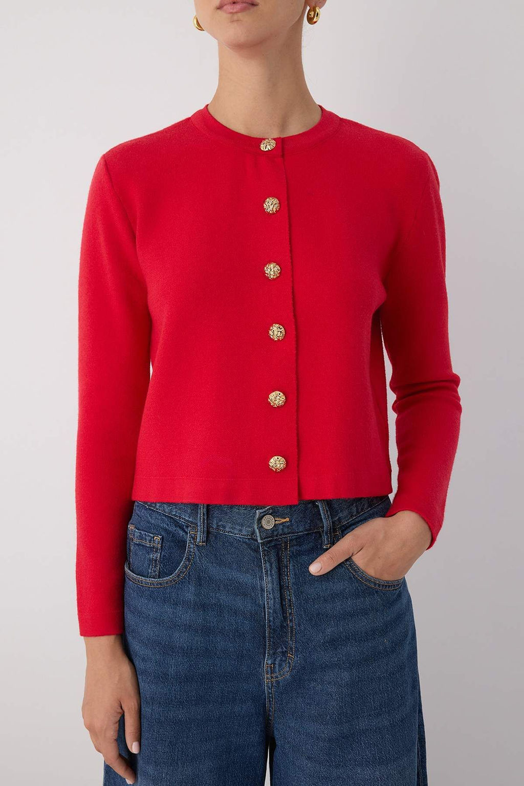 K?rm?z? Duz Dugme Detayl? Crop Premium/Ozel Iplik Triko H?rka TWOAW26HI00094 - Trendyolmilla фото 3