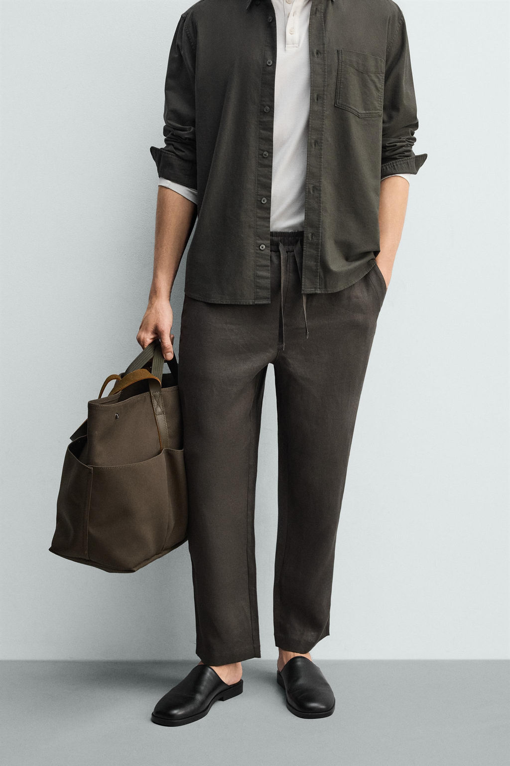 PANTAL?N RELAXED FIT 100% LINO / Verde oscuro - Zara фото 2