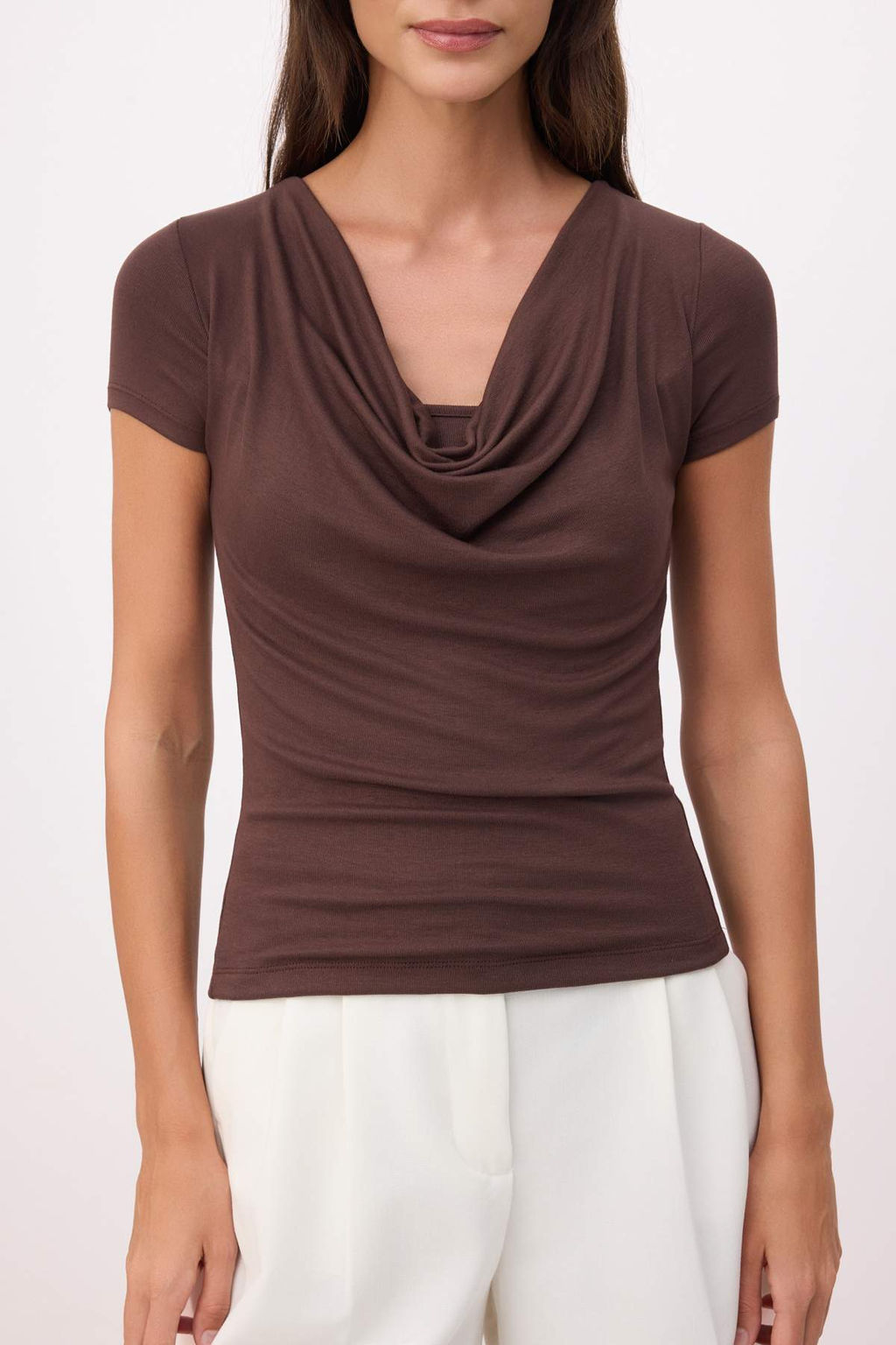 Kahverengi Fitted/Vucuda Oturan Degaje Yaka K?sa Kollu Yumusak Orme Bluz TWOSS26BZ00729 - Trendyolmilla фото 3