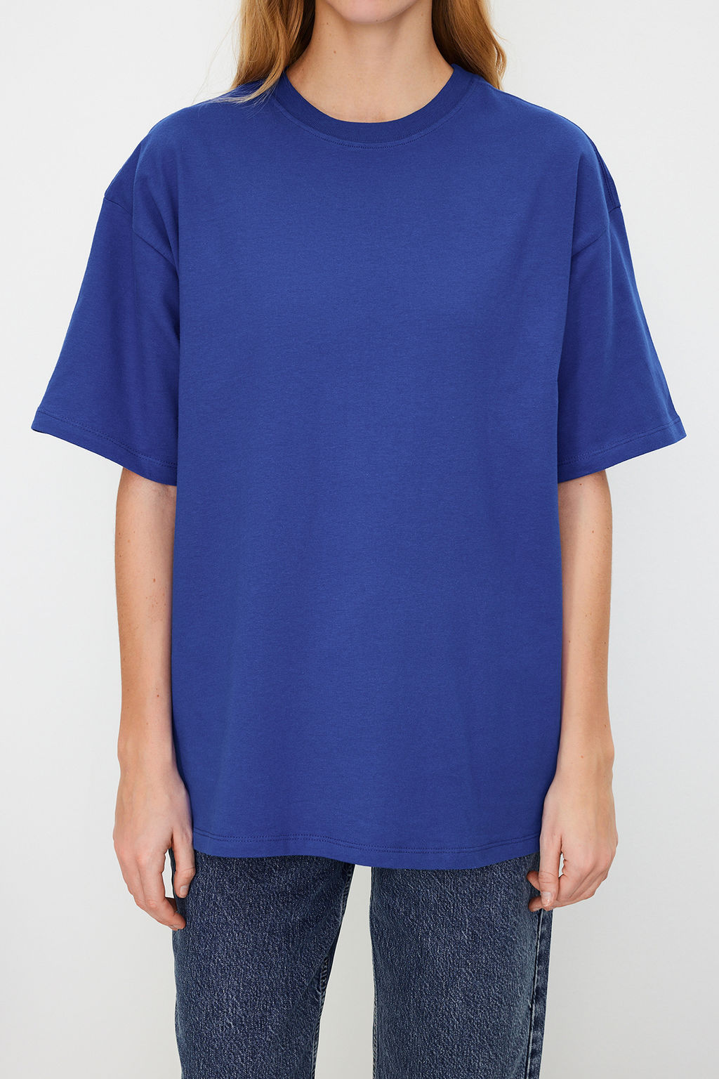 Saks %100 Kal?n Pamuklu Premium Oversize/Genis Kal?p Bisiklet Yaka Orme T-Shirt TWOSS23TS00040
