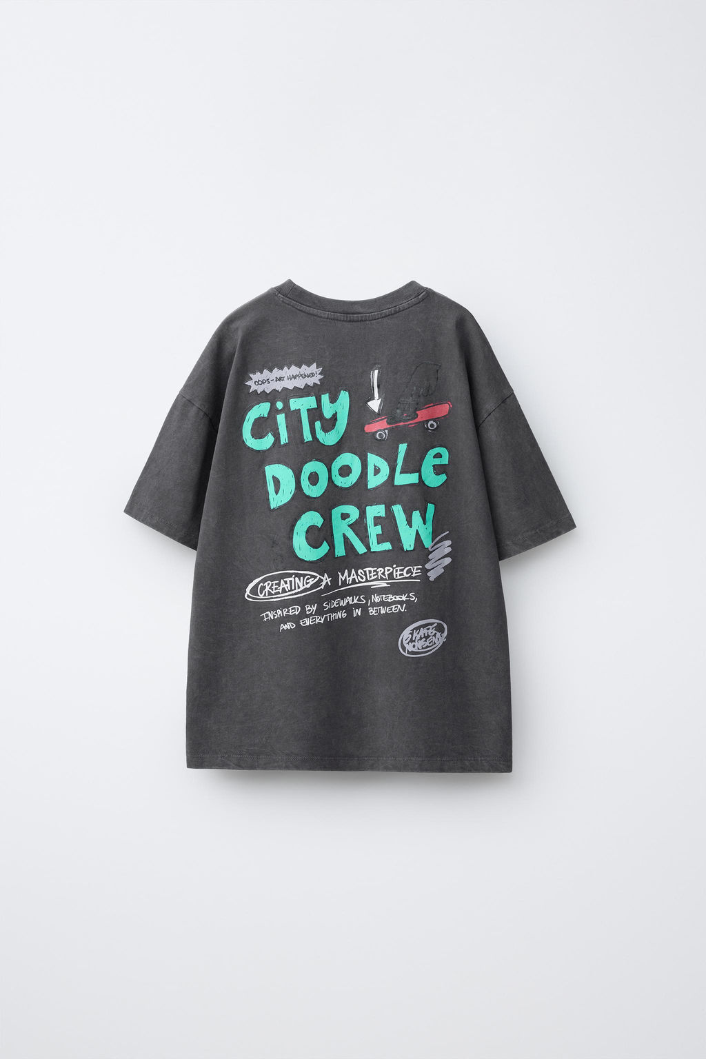 CAMISETA EFECTO LAVADO ESTAMPADO TEXTO / Gris antracita - Zara фото 2