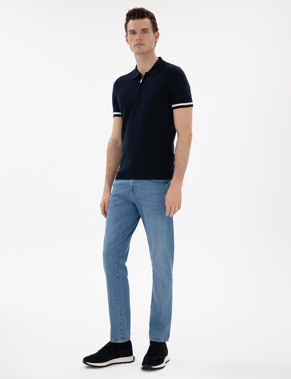 Lacivert Slim Fit Fermuarl_ Polo Yaka Triko Kazak - Pierre cardin фото 4
