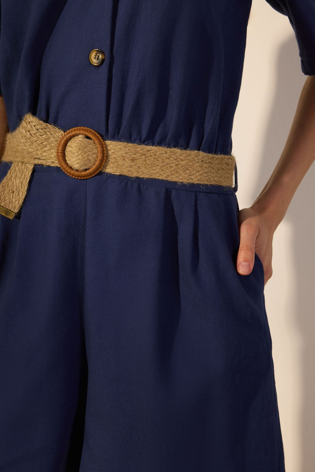 TRENDYOLMILLA Lacivert Kemerli Keten Kar?s?ml? Genis Paca Dokuma Tulum TWOSS25TU00047  фото 11