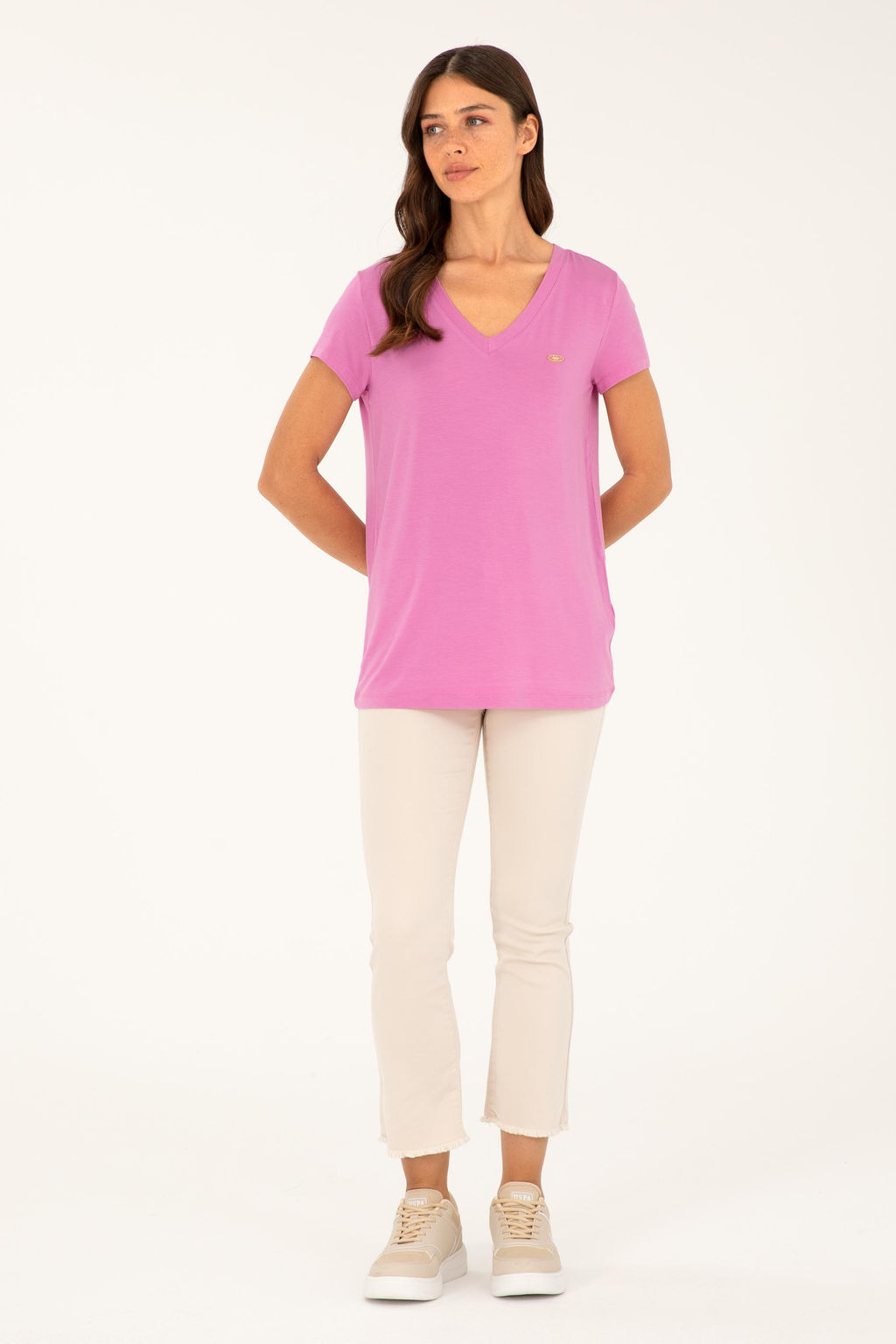 U. S. Polo Assn / Женская фиолетовая базовая футболка с v-образным вырезом - U.s. polo assn фото 11