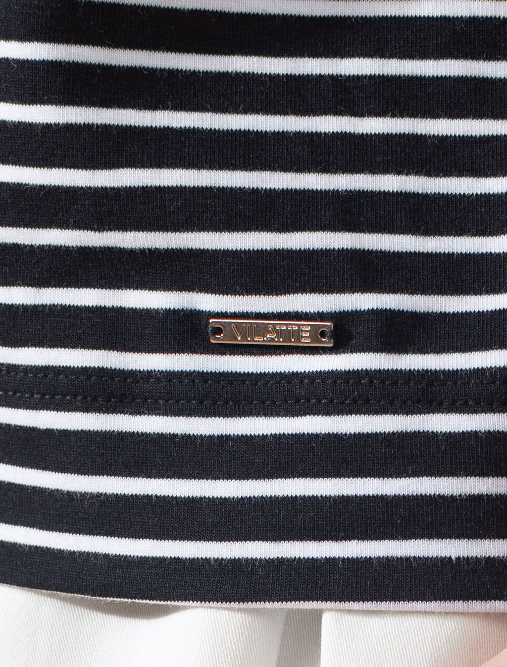 Лонгслив в полоску с рукавами-буфами из премиального хлопка с эластаном - Vilatte фото 4