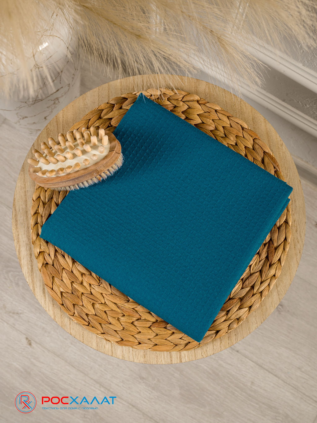 Однотонное вафельное полотенце темно-бирюзовое ПВ-01 (23) 70х140