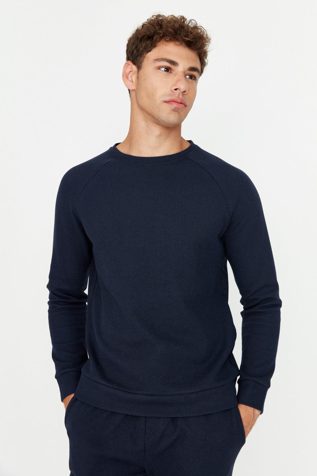 TRENDYOL MAN Lacivert Regular Fit Waffle Orme Pijama Tak?m? TMNAW23PT00015 - Trendyolmilla фото 3