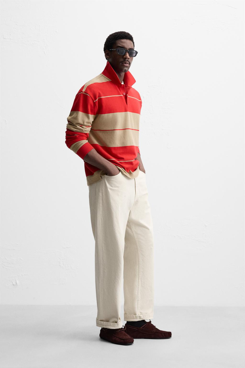 STRIPED PIQUE POLO SHIRT - Zara фото 4