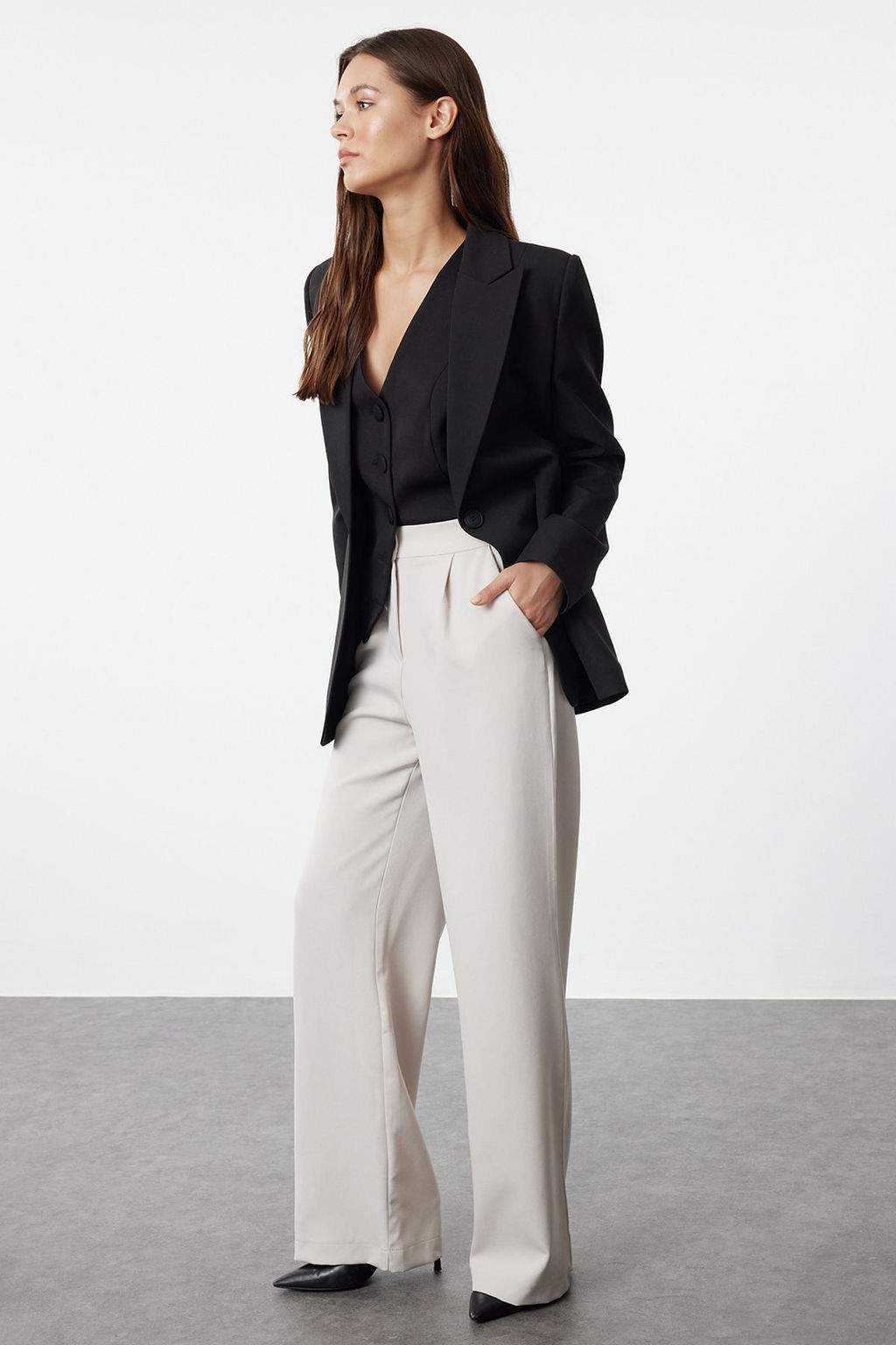 TRENDYOLMILLA Lacivert Wide Leg/Genis Paca Dokuma Kumas Pantolon TWOAW22PL0139 фото 42