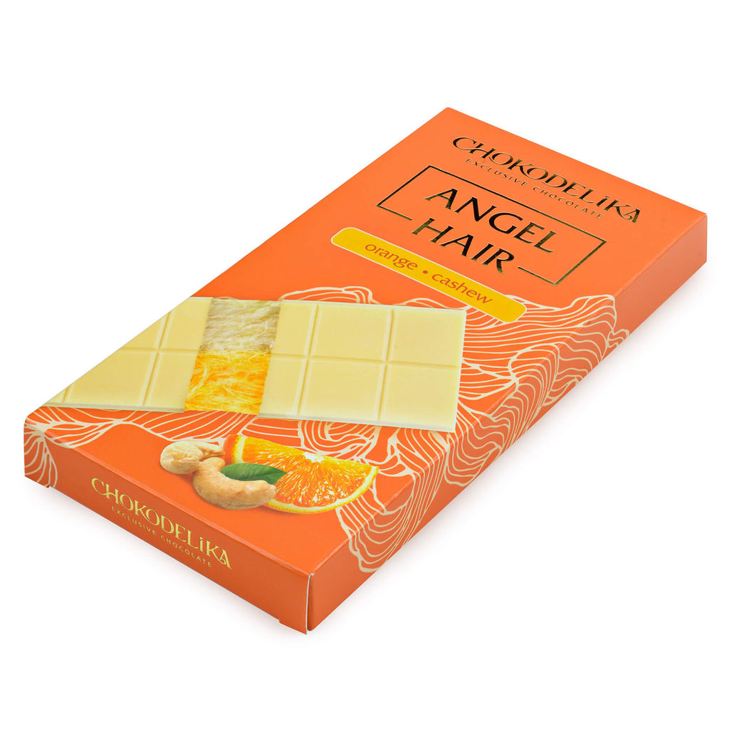 Шоколад белый Аngel Hair с начинкой апельсинкешью, 150 гр - Chokodelika фото 2