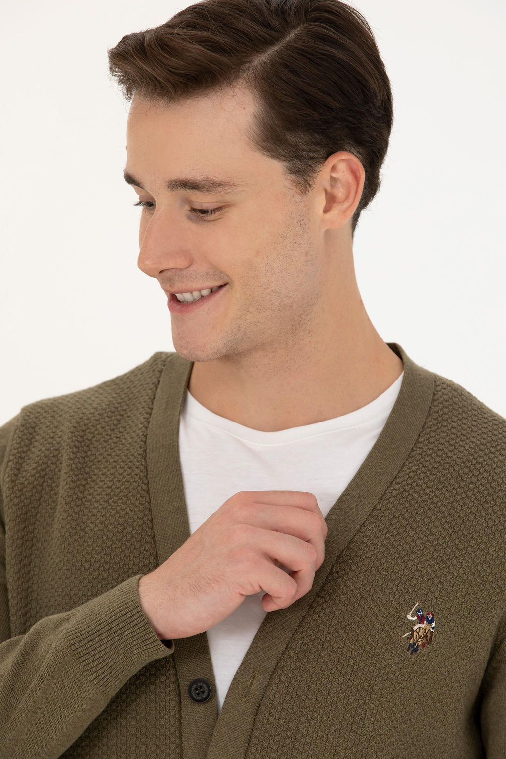 U. S. Polo Assn Мужской базовый трикотажный кардиган цвета хаки меланж - U.s. polo assn фото 16