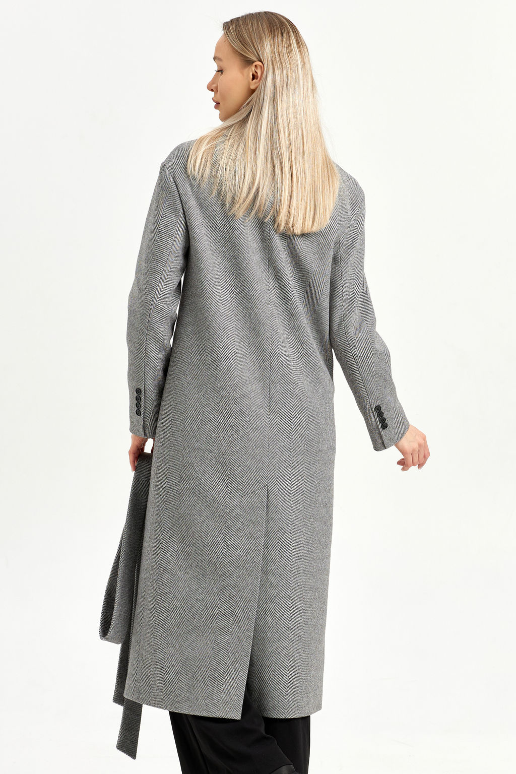 Пальто женское демисезонное 26102 (серый/ёлочка)