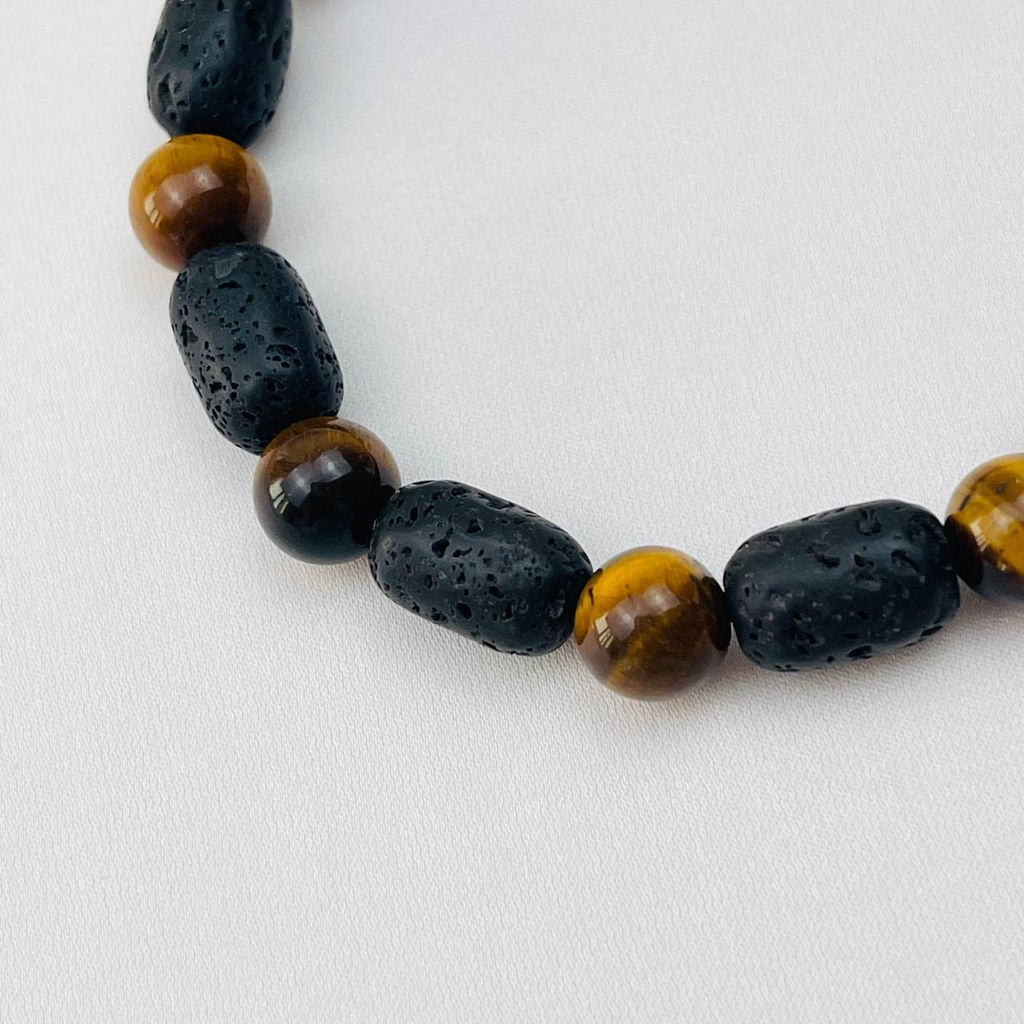 Браслет регулируемый из Лавы и Тигрового глаза от 20 см