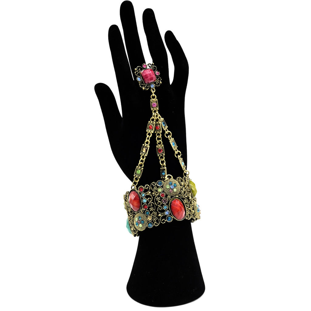 Браслет-слейв с цирконами и муранским стеклом цв.ассорти