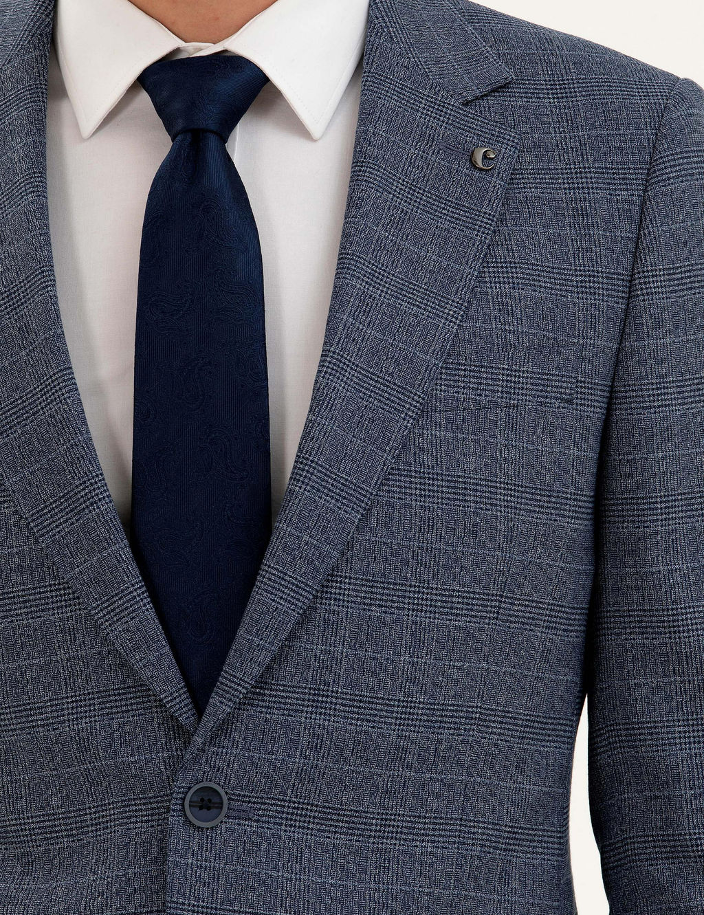 Mavi Slim Fit Kareli Tak_m Elbise
