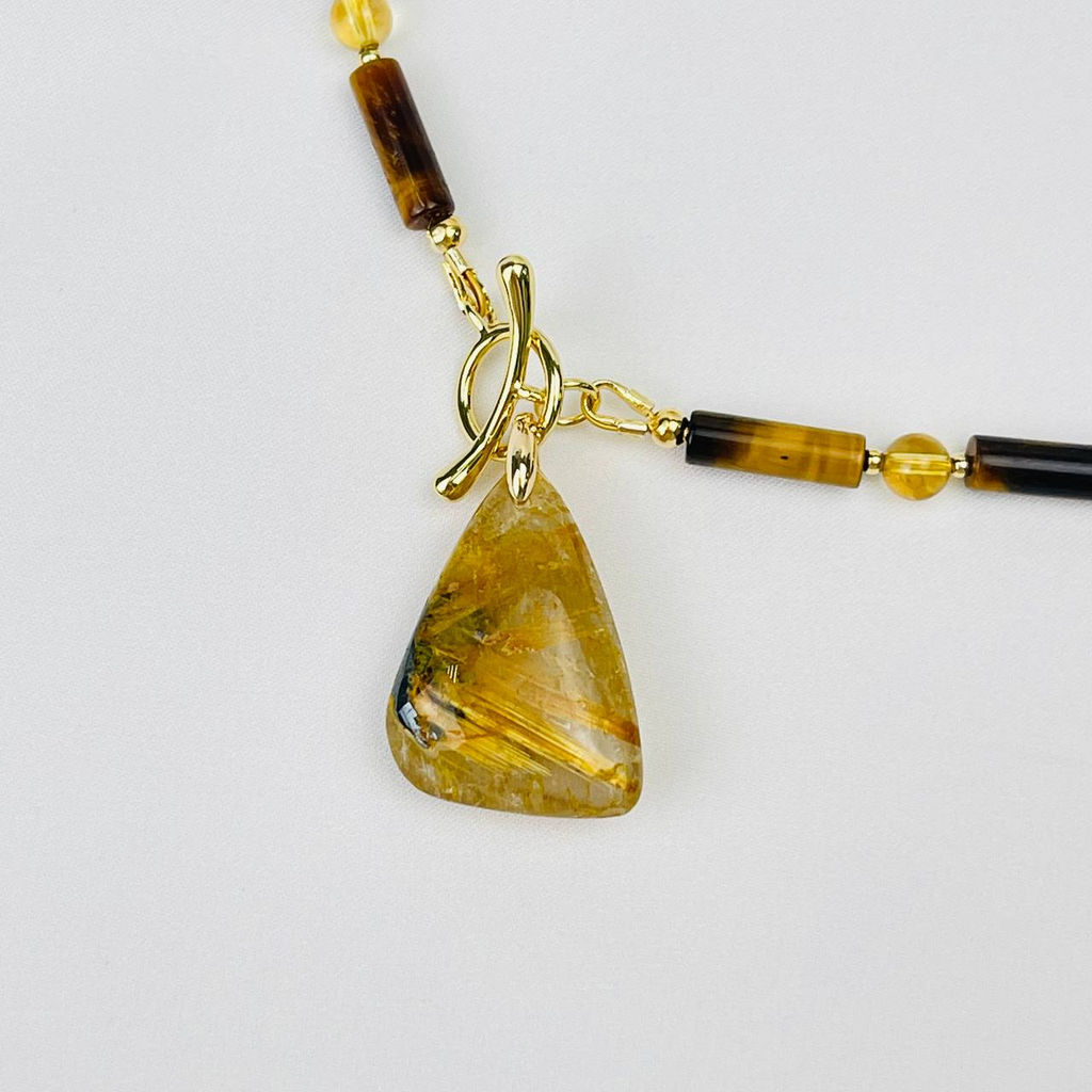 Колье из Тигрового глаза и Рутилового кварца (Волосатик) - Радуга самоцветов фото 2