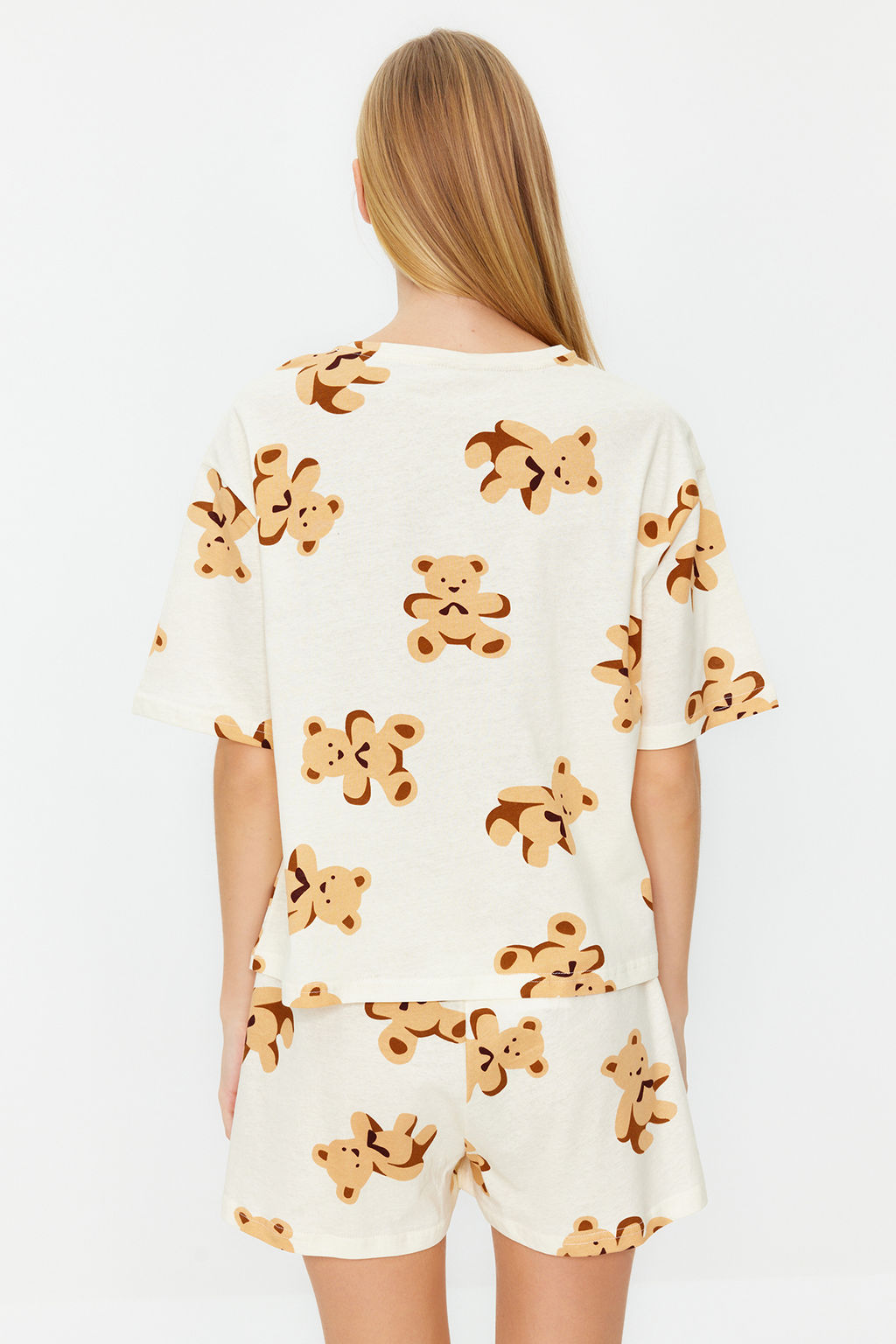 Ekru %100 Pamuklu Ay?c?kl? Sortlu Orme Pijama Tak?m? THMSS24PT00000