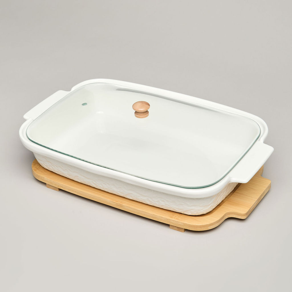 БЛЮДО ДЛЯ ВЫПЕКАНИЯ И СЕРВИРОВКИ LEFARD MUSE СО СТЕКЛ.КРЫШКОЙ НА ДЕР.ПОДСТАВКЕ 34,5*21*11СМ 1400МЛ  фото 2