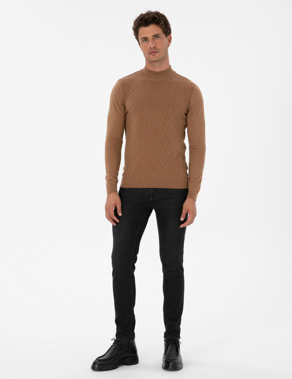 Camel Melanj Slim Fit Yar_m Bal_k__ Yaka Triko Kazak - Pierre cardin фото 4