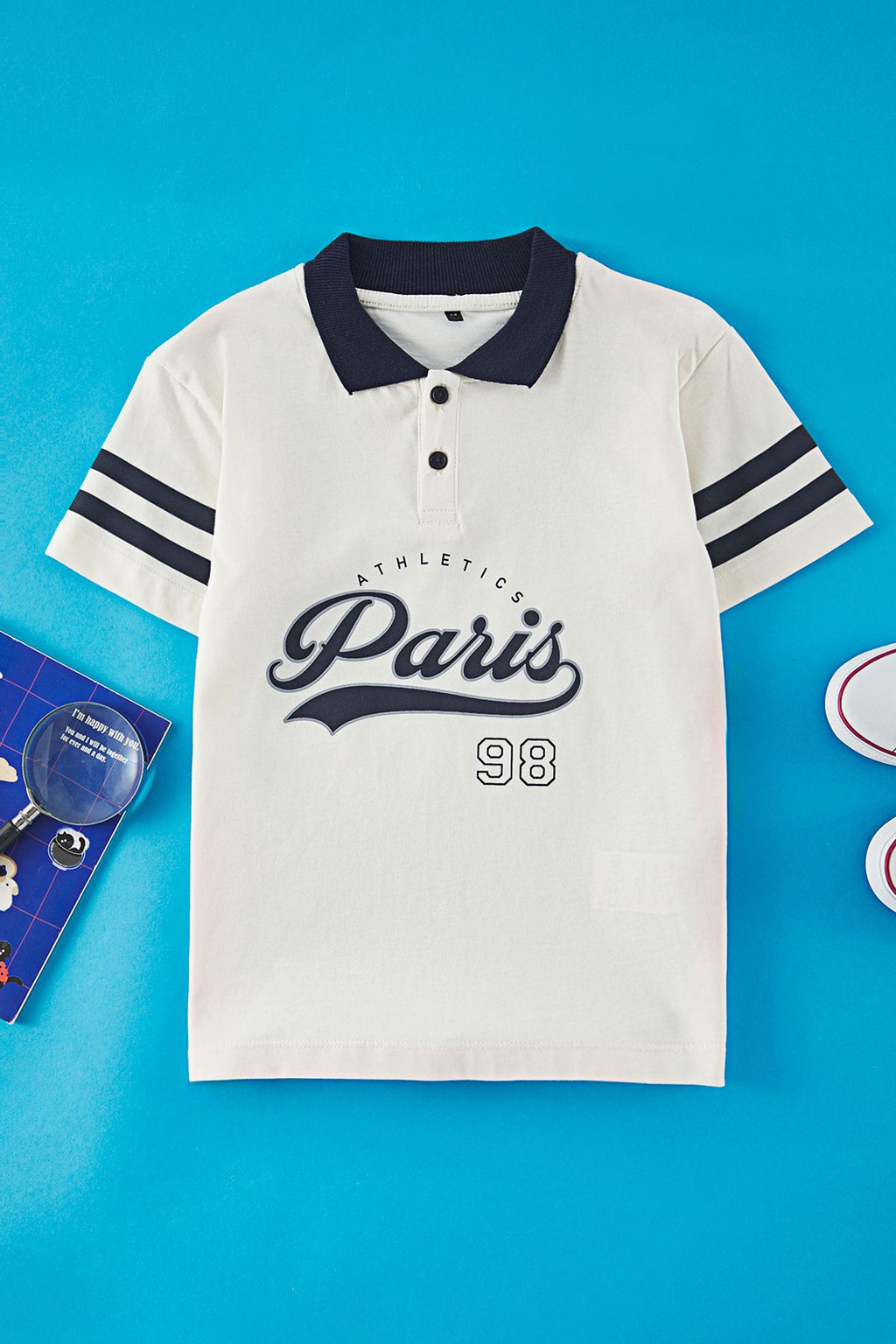 Ekru Erkek Cocuk %100 Pamuk Bask?l? Regular Kal?p Polo Yaka K?sa Kol Orme T-Shirt TKDSS25TS00077