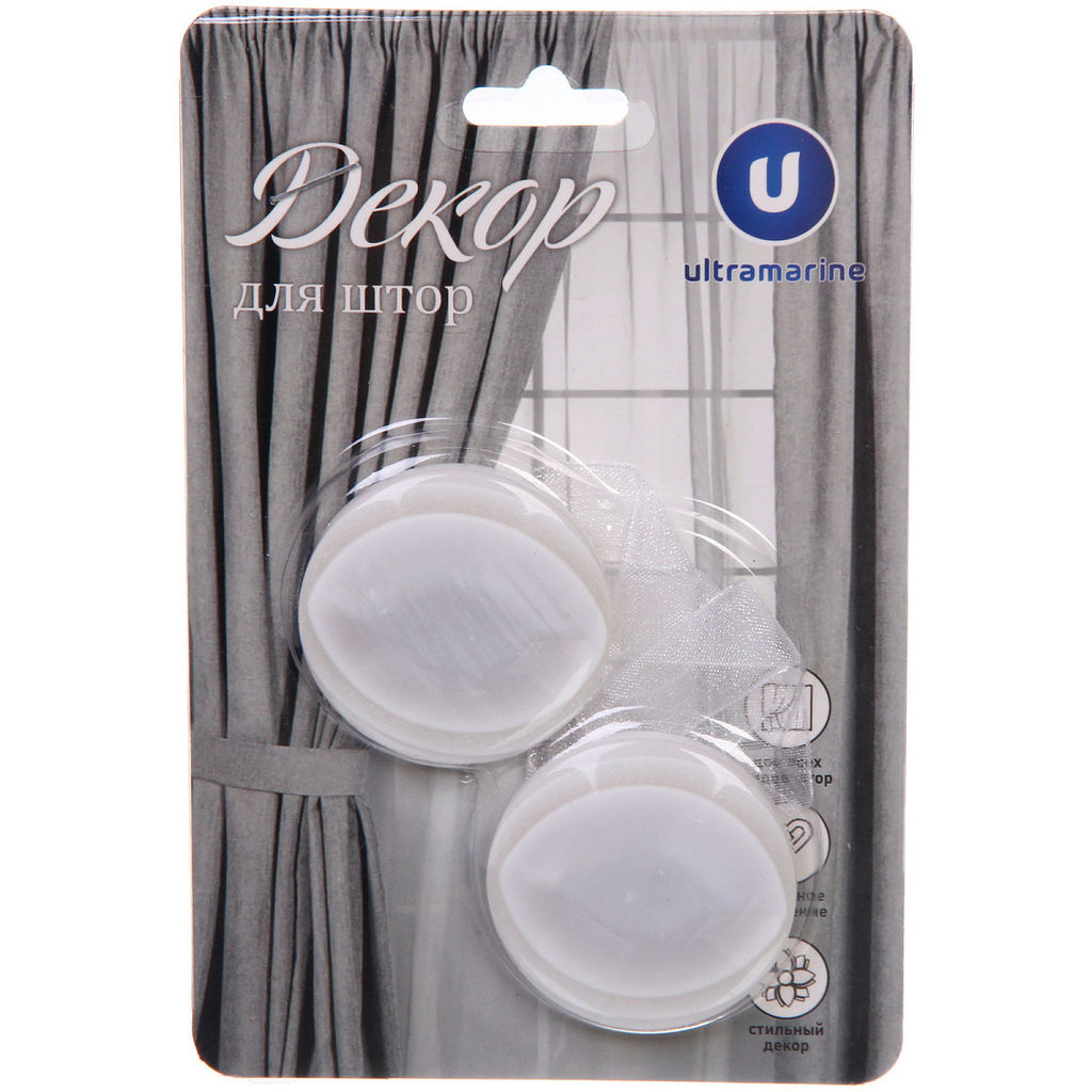 Цена за 4 шт. Подхват для штор на магните "Блеск белый" 4см 0818