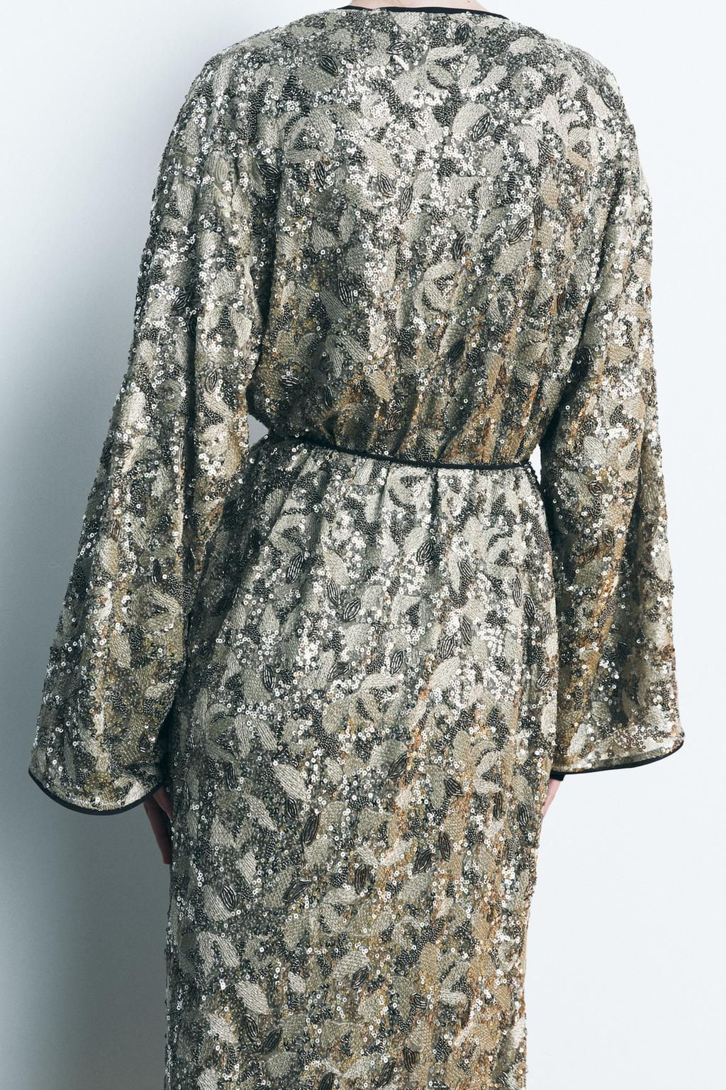 SEQUIN AND BEADED EMBROIDERED KIMONO - Zara фото 4