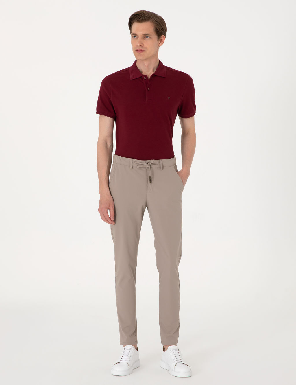 Bordo Slim Fit %100 Pamuk Polo Yaka Basic Ti__rt