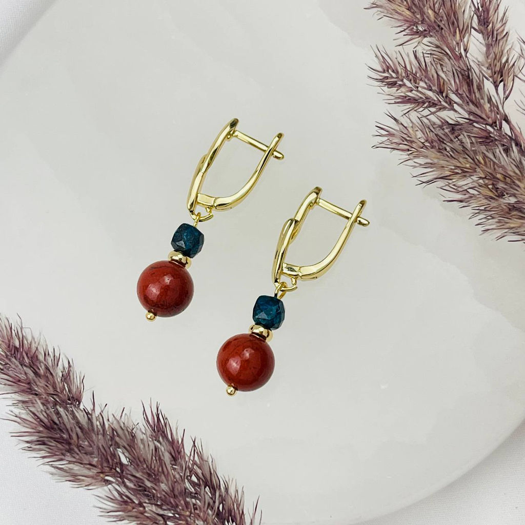 Серьги двойные из кирпичной Яшмы и Хризоколлы - Радуга самоцветов фото 2