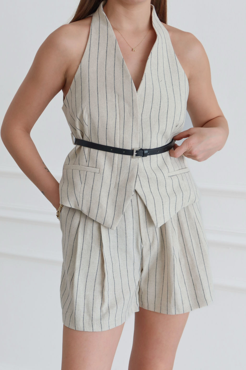 Tas Cizgili %100 Keten Dokuma Alt - Ust Tak?m TWOSS26AU00074 - Trendyolmilla фото 3