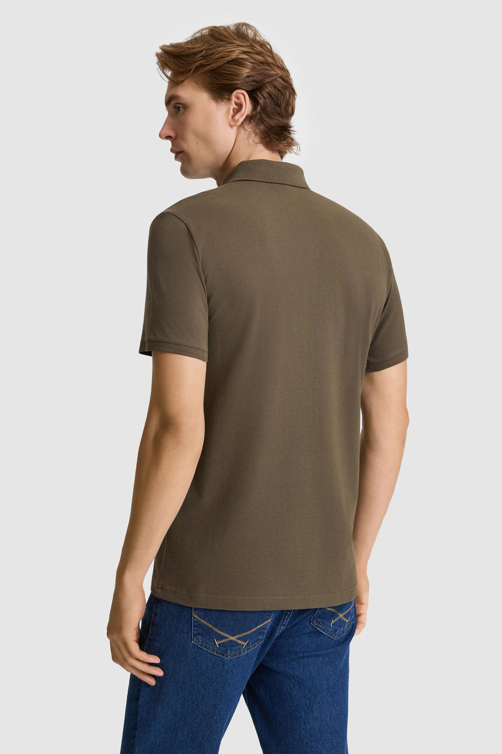 Erkek Koyu Haki Slim Fit Polo Yaka Basic Ti__rt