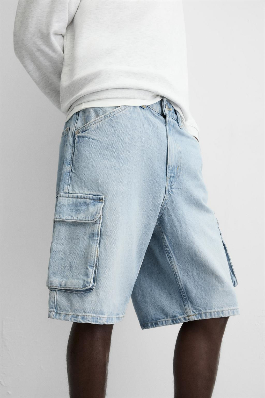 DENIM CARGO BERMUDA SHORTS - Zara фото 6