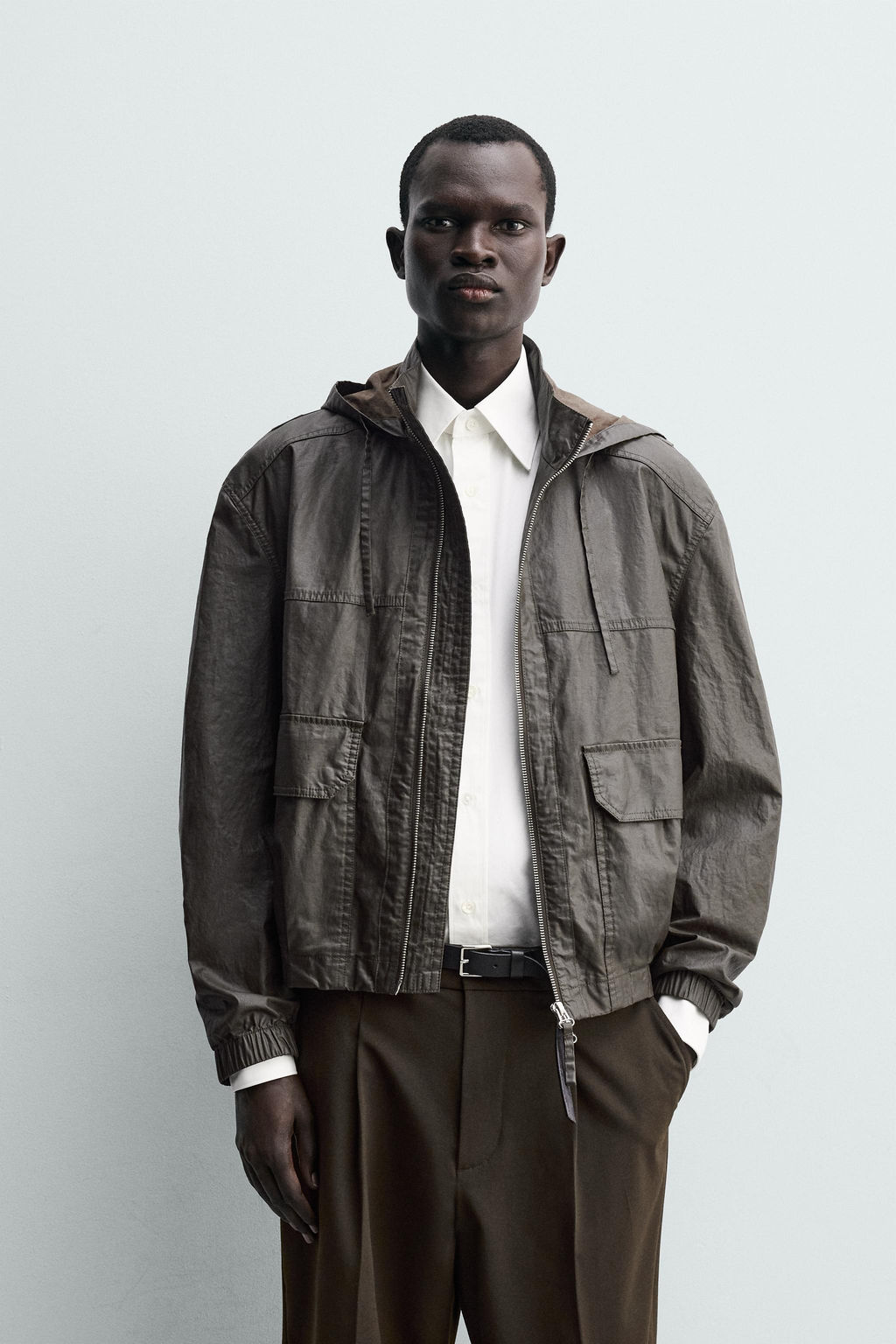 CAZADORA LINO - ALGOD?N ACABADO ENCERADO / Marr?n vigor? - Zara фото 2